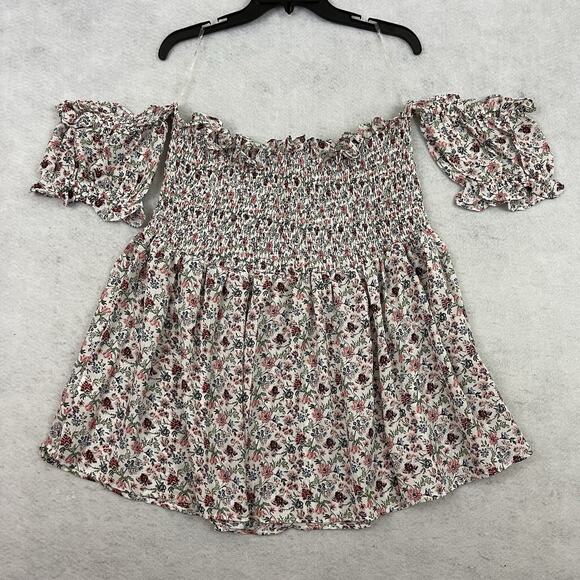 Hayden Los Angeles Smocked Floral Top Womens Plus Size 1XL Ruffle Boho NEW - Picture 6 of 9